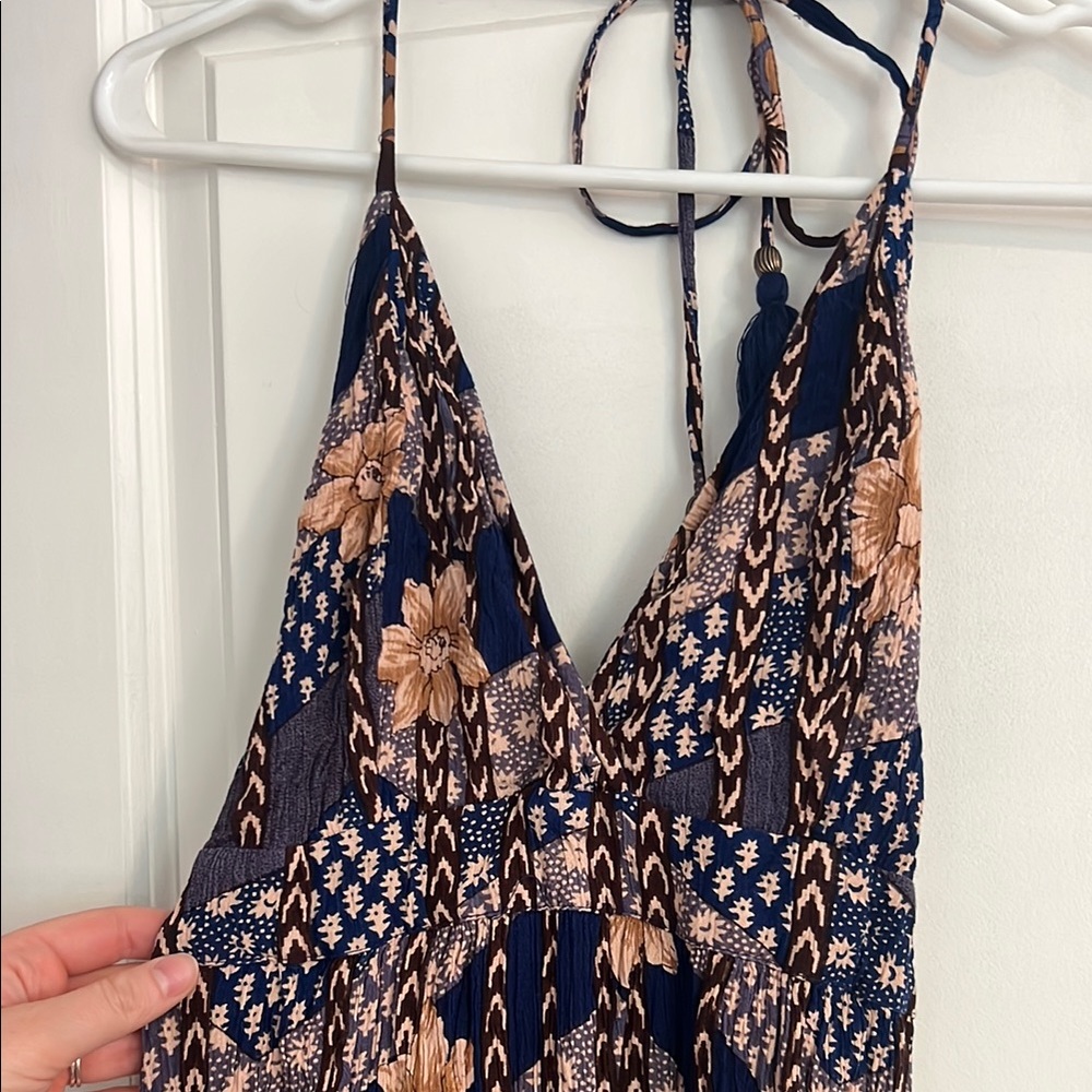 Wet Seal Navy and Beige Floral Maxi Dress